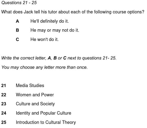 An example of a matching question.